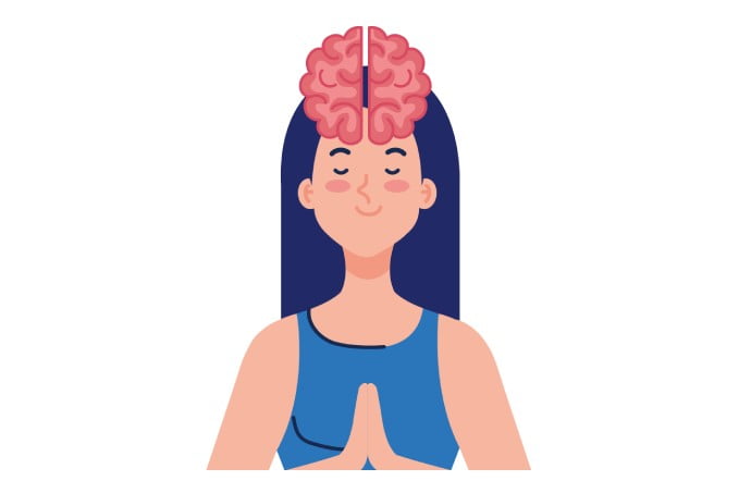 medytacja na stres - medytująca kobieta i mózg
